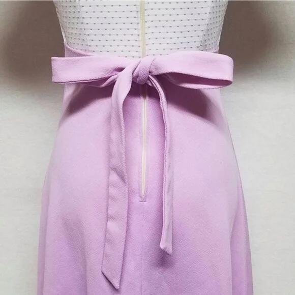 Vintage 1960s Lilac Swiss Dot Handmade Short Sleeve Tie Waist Maxi Dress S - Picture 10 of 13